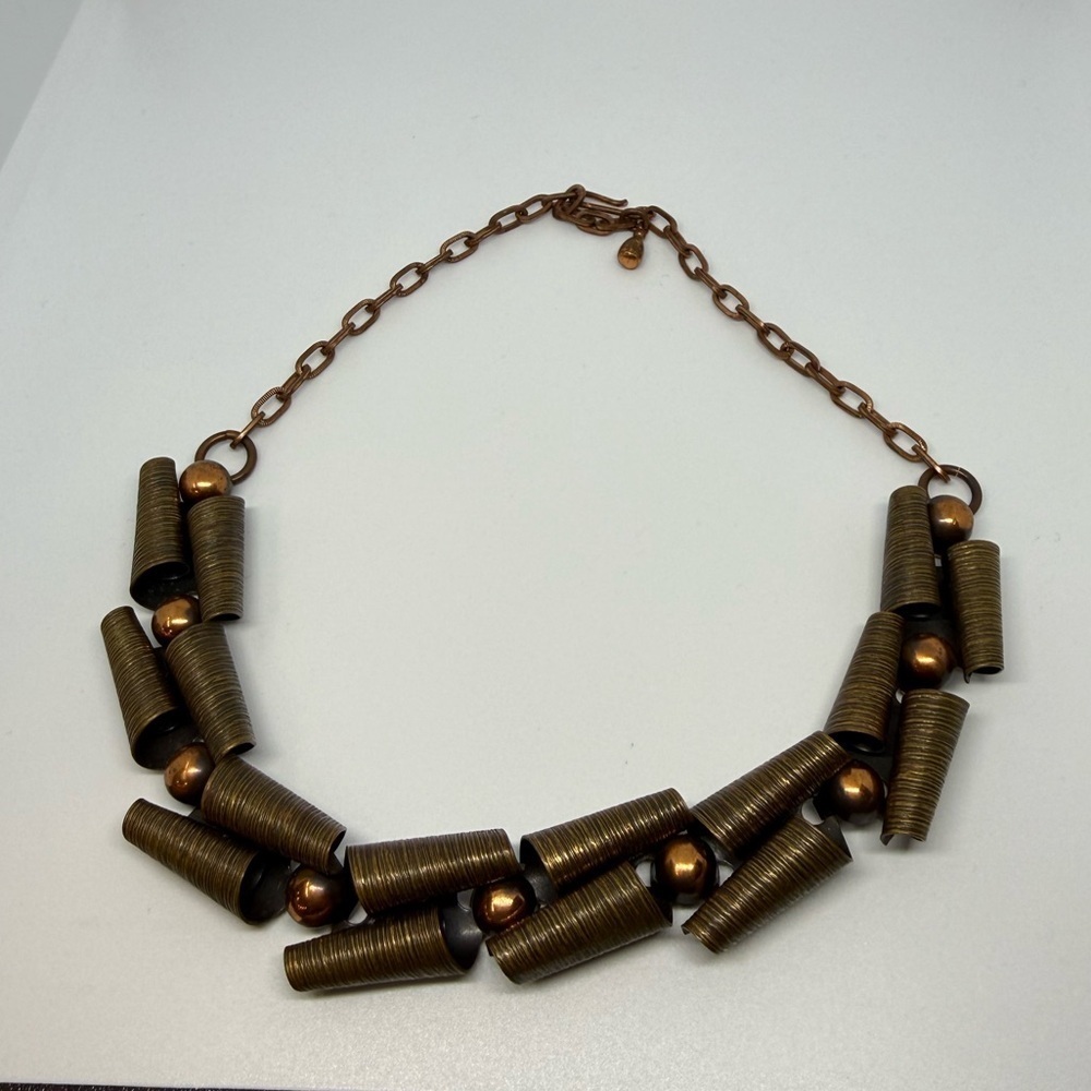 Bronze Coil Tube Industrial Chunky Statement Necklace
